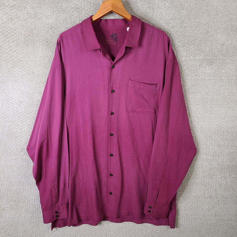 Tommy Bahama Shirt Mens 2XT Purple Silk Button Down Long Sleeve Casual Relaxed